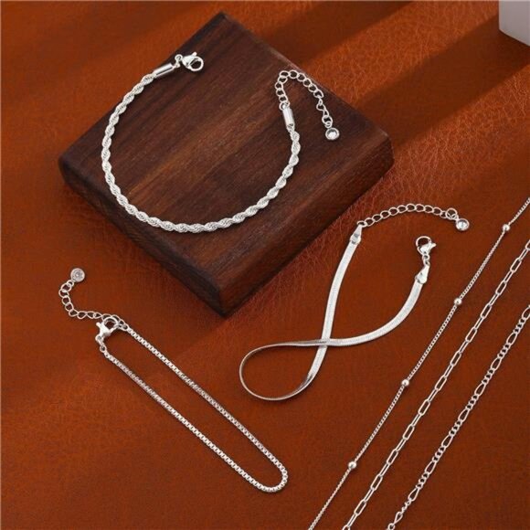 Gold Silver Bracelets for Women Stackable 14K Gold Plated Trendy Layered Jewelry - Picture 5 of 7